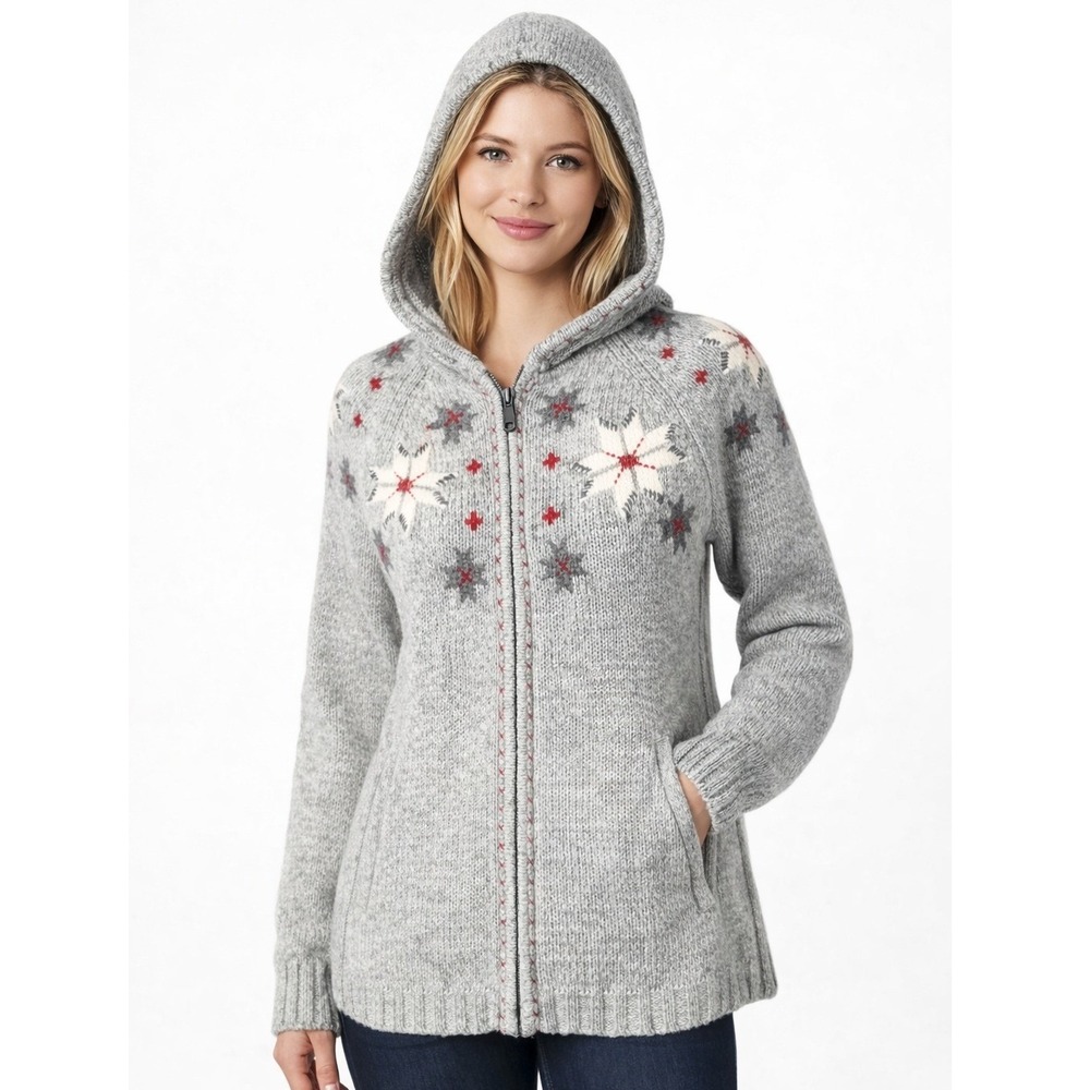 Eddie‎ Bauer Collectibles 2008 Lambswool Snowflake Zip Hoodie M Nordic Holiday